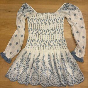 LoveShackFancy White & Blue Floral Mini Dress | Women’s Romantic Summer Dress